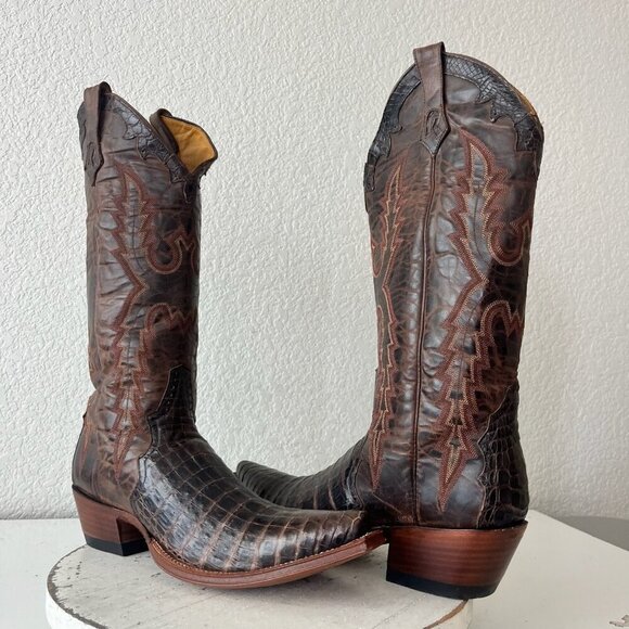 Rod Patrick Womens Cowboy Boots 10AAA Brown Caiman Western Tall Pointed Toe - Picture 1 of 12